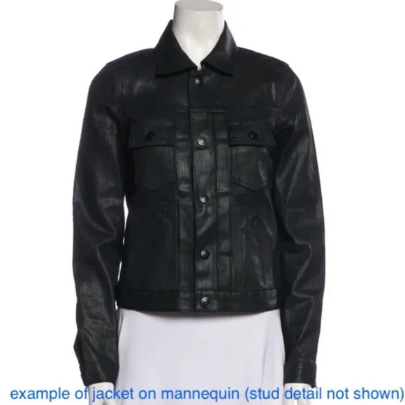 Marc by Marc Jacobs Black Waxed Denim Studded Jacket Women’s XS - Picture 2 of 7